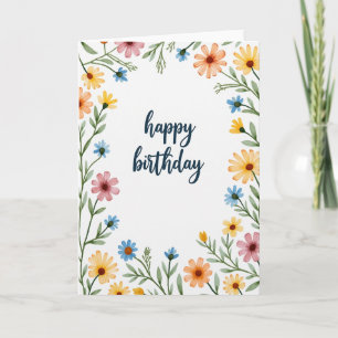 Cartão de Aniversário com Folhas em Pastel