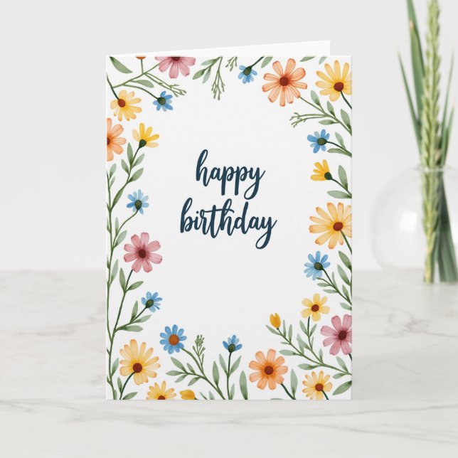 Cartão de Aniversário com Folhas em Pastel (Frente)