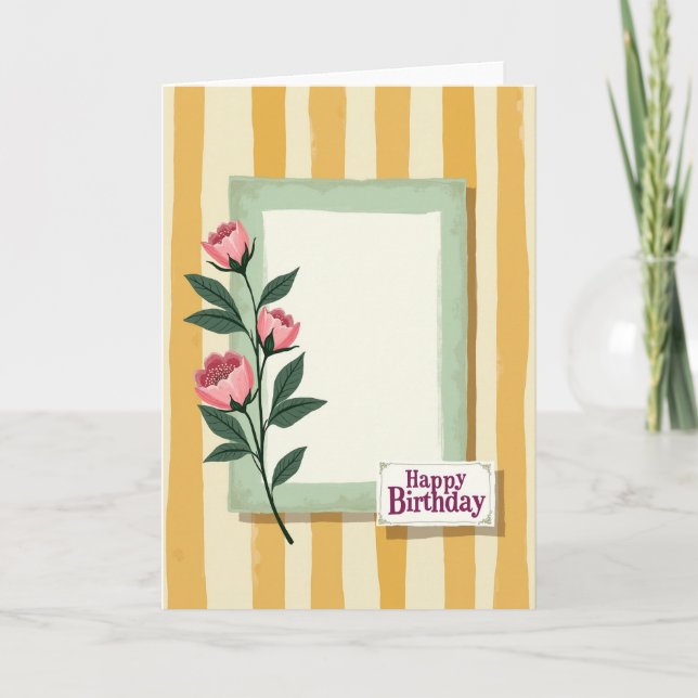 Cartão de Aniversário com Folhas Florais (Frente)