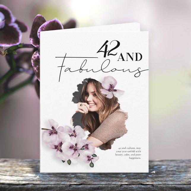 Cartão de aniversário com foto de orquídea 42 & Fa (Criador carregado)