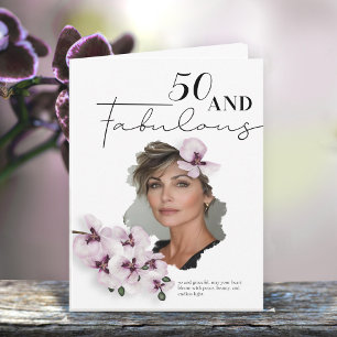 Cartão de aniversário com foto de orquídea 50 & Fa