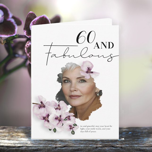 Cartão de aniversário com foto de orquídea para 60 (Criador carregado)