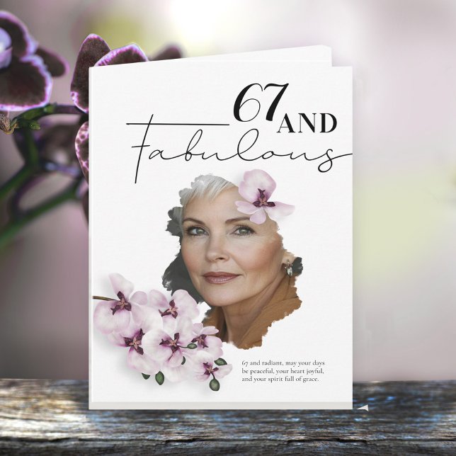 Cartão de aniversário com foto de orquídea para 67 (Criador carregado)