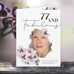 Cartão de aniversário com foto de orquídea para 77