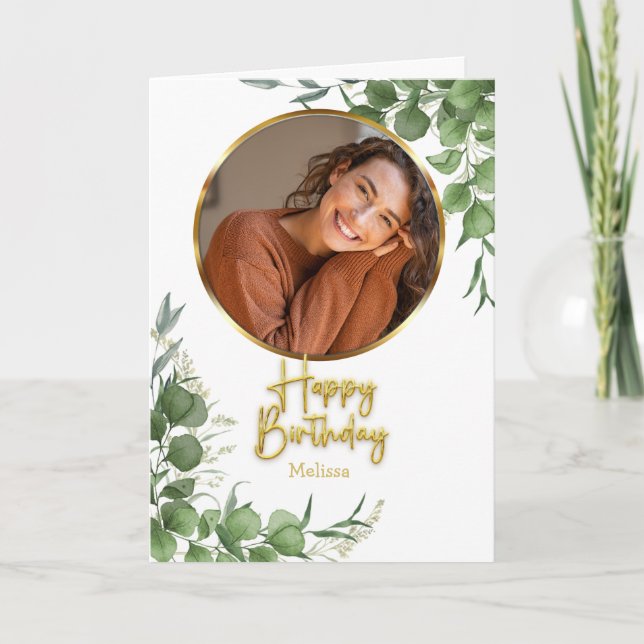 Cartão de Aniversário com Foto em Círculo e Letra  (Frente)