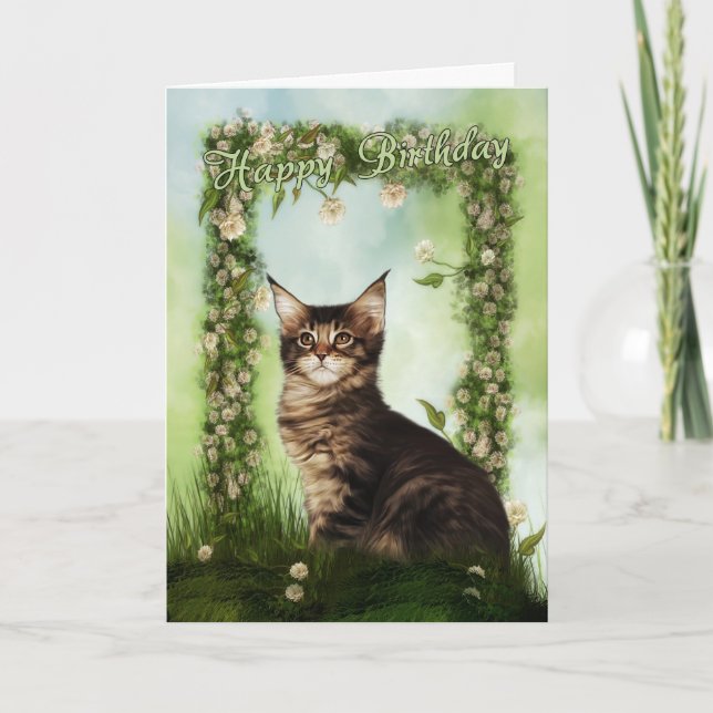 Cartão de aniversário com gato bonito (Frente)