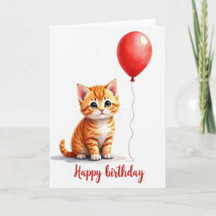 Cartão de Aniversário com Gato e Balão