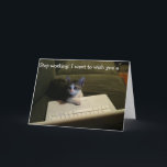 Cartão de aniversário com gato: Pare de trabalhar!<br><div class="desc">Cartão de aniversário engraçado com o gato que trabalha em um computador portátil. Tome este cartão de aniversário para fazer os gato-amantes ou os computador-maniacs ou os Workaholics felizes em seu aniversário!</div>