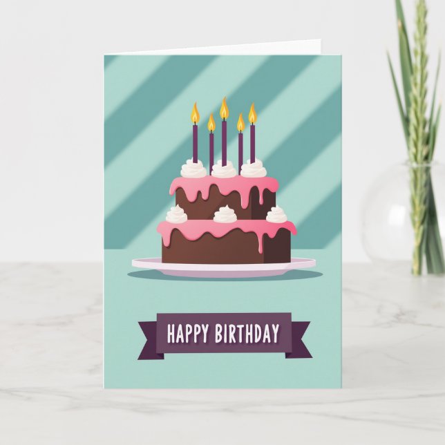 Cartão de Aniversário com Glacê Rosa (Frente)