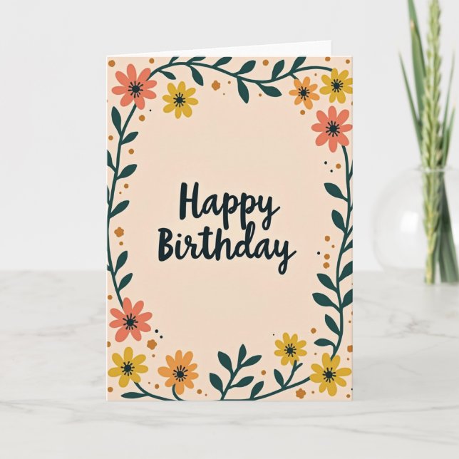 Cartão de Aniversário com Grinalda Floral (Frente)