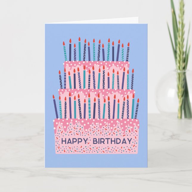 Cartão de aniversário com ilustração de bolo com v (Frente)
