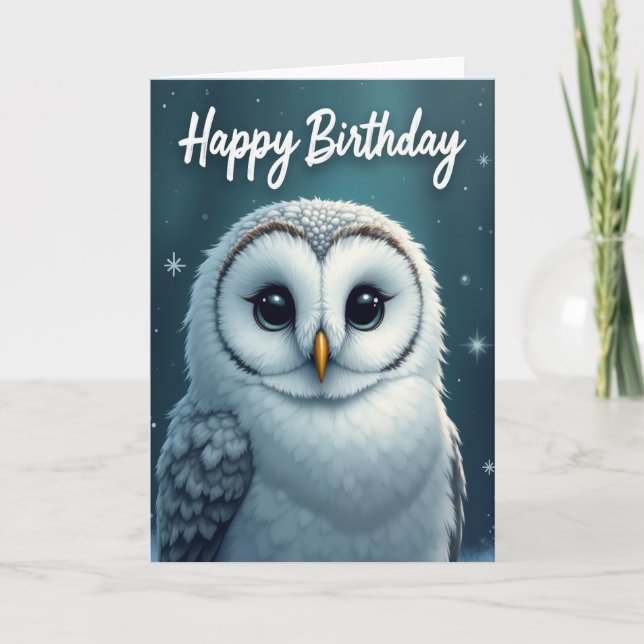 Cartão de Aniversário com Ilustração de Coruja (Frente)