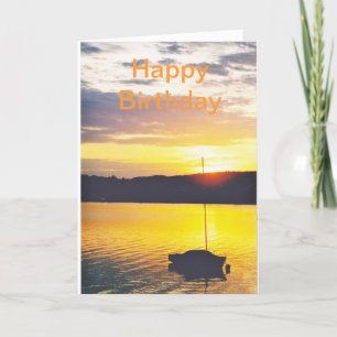 cartão de aniversário com imagem do por do sol