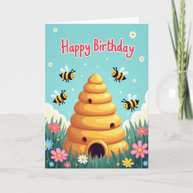 Cartão de Aniversário com Insetos Voadores Doces (Frente)