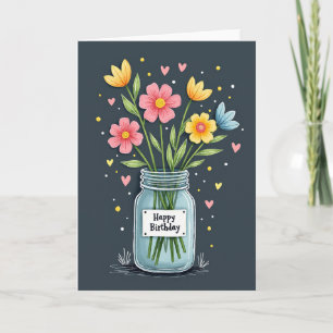 Cartão de Aniversário com Jar Floral Doce