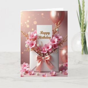 Cartão de Aniversário com Laço Rosa Claro