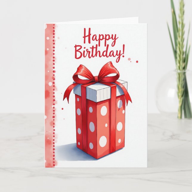 Cartão de Aniversário com Laço Vermelho (Frente)