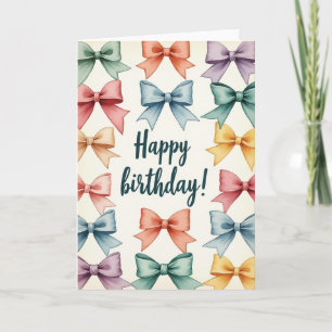 Cartão de Aniversário com Laços em Aquarela