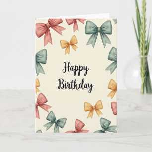 Cartão de Aniversário com Laços em Cursivo