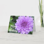 Cartão de aniversário com lavanda Dahlia<br><div class="desc">Esta adorável dália roxa entregará sua mensagem de aniversário com estilo. Deixei o vazio dentro para sua mensagem pessoal. Tenho muitas fotos adoráveis no meu compro,  e você pode escolher qualquer uma delas para o seu cartão.</div>