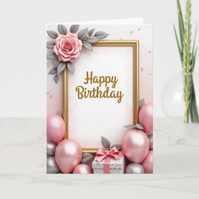 Cartão de Aniversário com Letra Dourada (Frente)