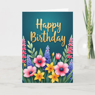 Cartão de Aniversário com Letra Dourada Alegre