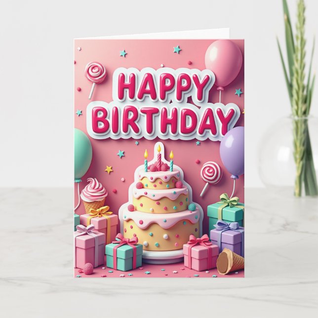 Cartão de Aniversário com Letra Rosa (Frente)