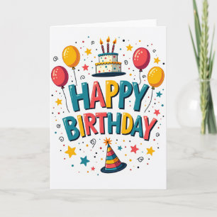 Cartão de aniversário com letras em bloco vibrante