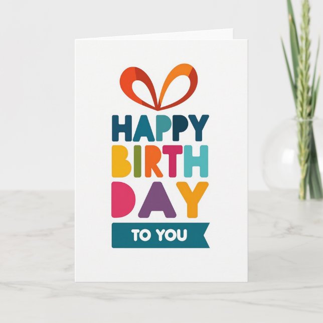 Cartão de Aniversário com Letras Empilhadas (Frente)