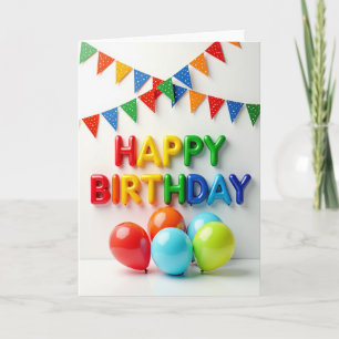 Cartão de Aniversário com Letras Infladas Alegres