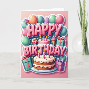 Cartão de Aniversário com Letreiro Rosa