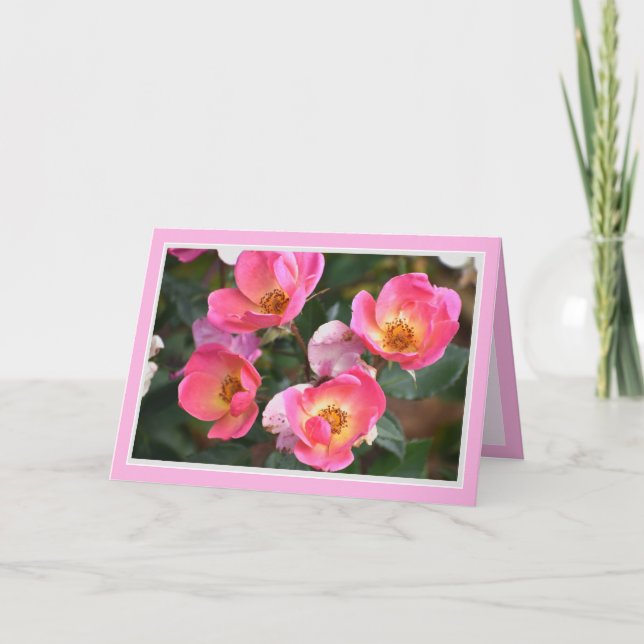 Cartão de Aniversário com Lindas Flores Cor-de-Ros (Frente)