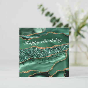 Cartão de Aniversário com Mármore Esmeralda Verde 