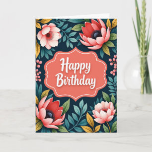 Cartão de Aniversário com Moldura de Coral