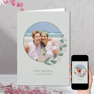 Cartão de Aniversário com Moldura de Foto de Flor