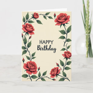 Cartão de Aniversário com Moldura Floral Vibrante