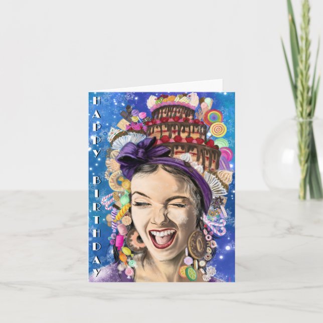 Cartão de Aniversário com Mulher Feliz - Engraçado (Frente)