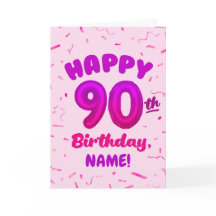 Cartão de Aniversário com Número de Balão 90 Perso