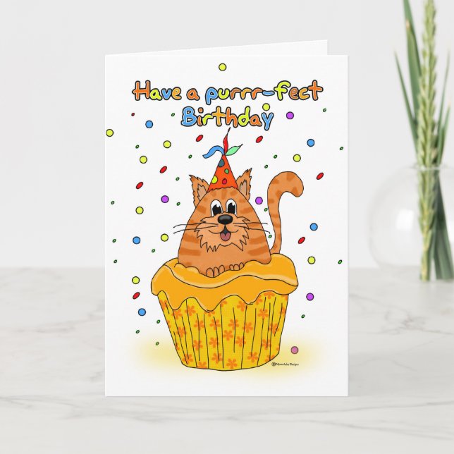 cartão de aniversário com o gato do cupcake do (Frente)