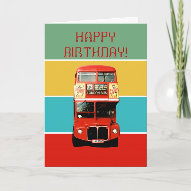 Cartão de aniversário com ônibus de Londres (Frente)