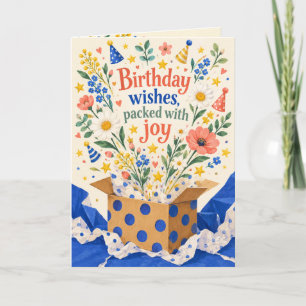 Cartão de Aniversário com Pacote Florido Cheio de