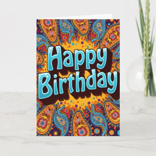 Cartão de Aniversário com Padrão Paisley