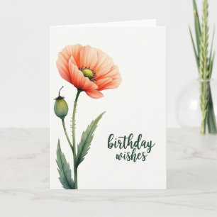 Cartão de Aniversário com Papoula em Aquarela