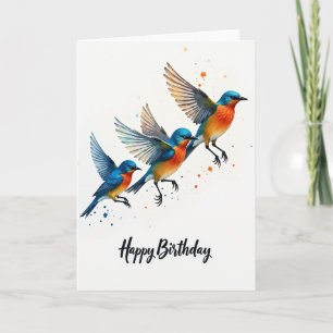 Cartão de Aniversário com Pássaros Voando