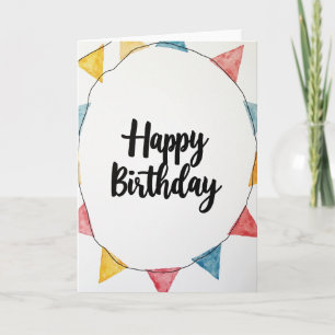 Cartão de Aniversário com Pennant de Aquarela
