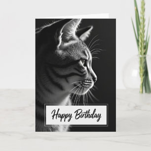 Cartão de Aniversário com Perfil de Gato Sereno