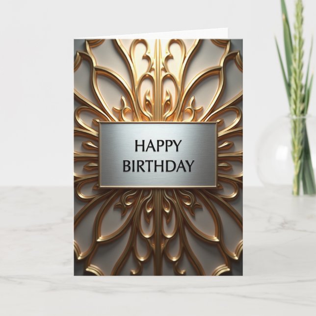 Cartão de Aniversário com Placa de Prata Ornamenta (Frente)