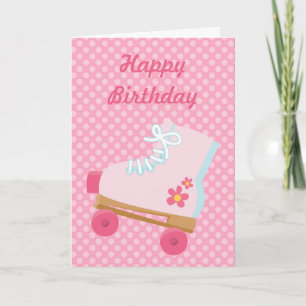Cartão de Aniversário com Pontos Rosa Rollerskate