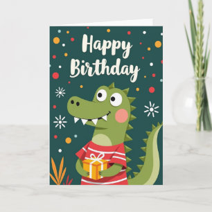 Cartão de Aniversário com Presente de Desenho Anim