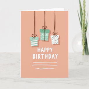 Cartão de Aniversário com Presentes Pendurados